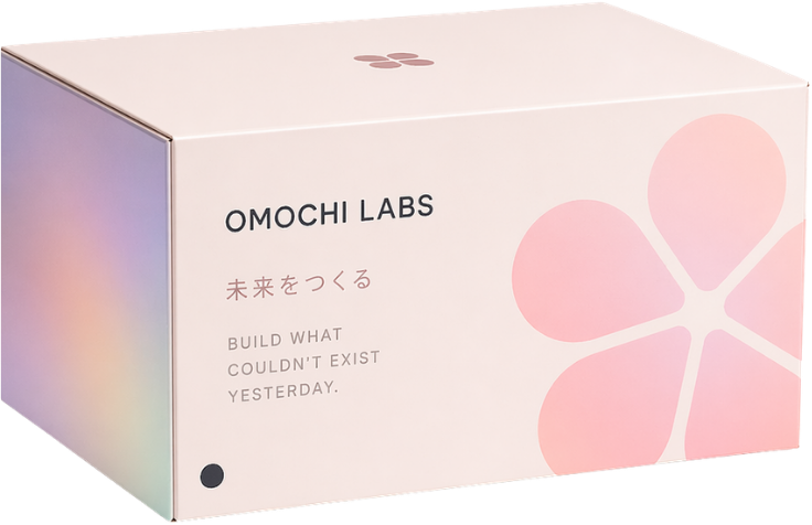 Omochi Labs deliverable box — the physical artifact that lands on day four of the 72-hour prototype.